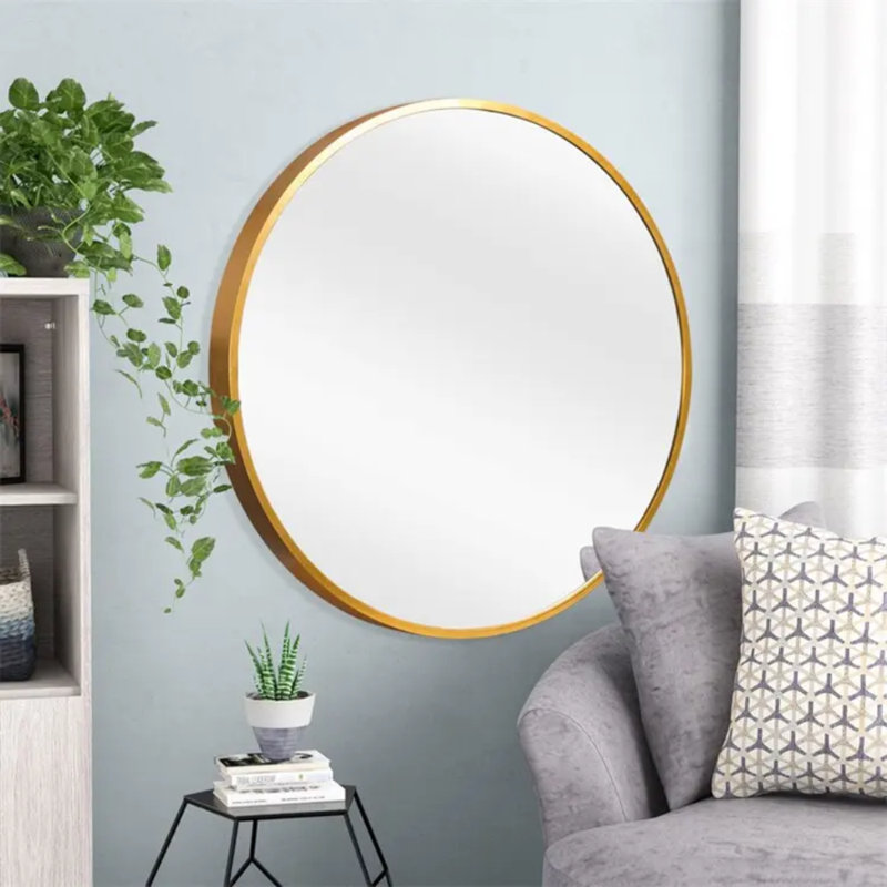 Bali Round Metal Modern Wall Mirror, Gold, 60" x 60"