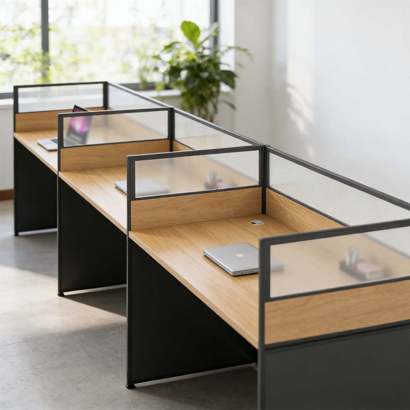 Banc de travail pour 3 personnes avec câble, bureau rectangulaire
