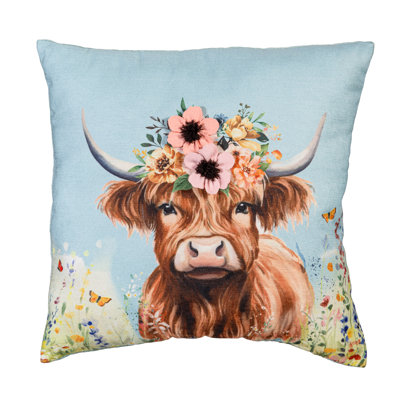 Spring Highland Cow Indoor/Outdoor Throw Pillow