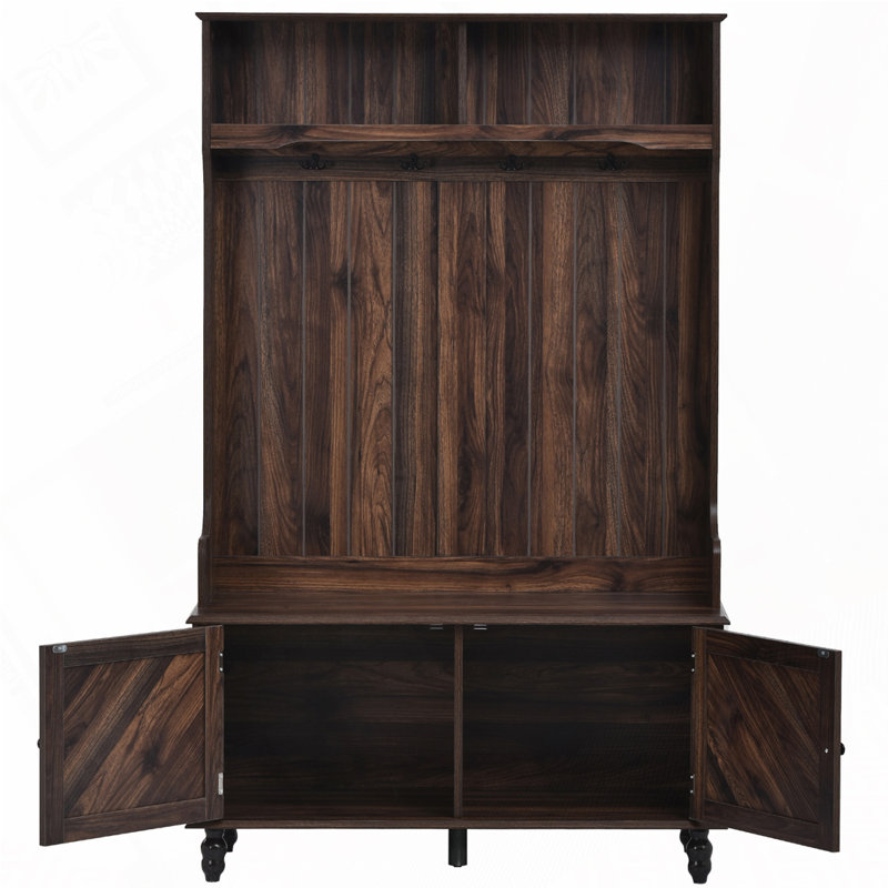 Hall Tree with 4 Hooks，Storage Bench,