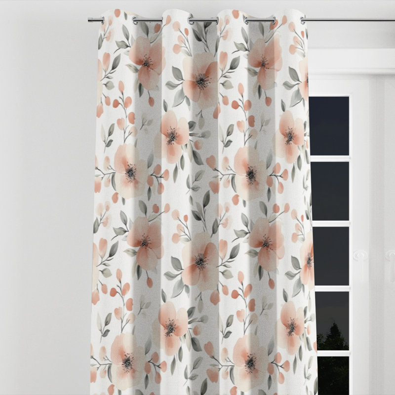 Rideaux à motif floral - 1 panneau de rideaux bohème rose et vert Boho, L 52 po x L 108 po, Œillets argentés
