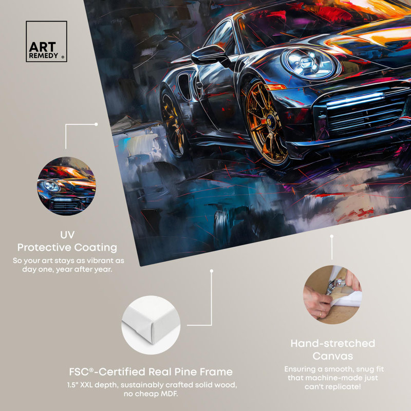 Turbocharged Porsche II Canvas Lux Car Paintings by Art Remedy, 16" H x 24" W x 1.5" D, Wrapped Canvas