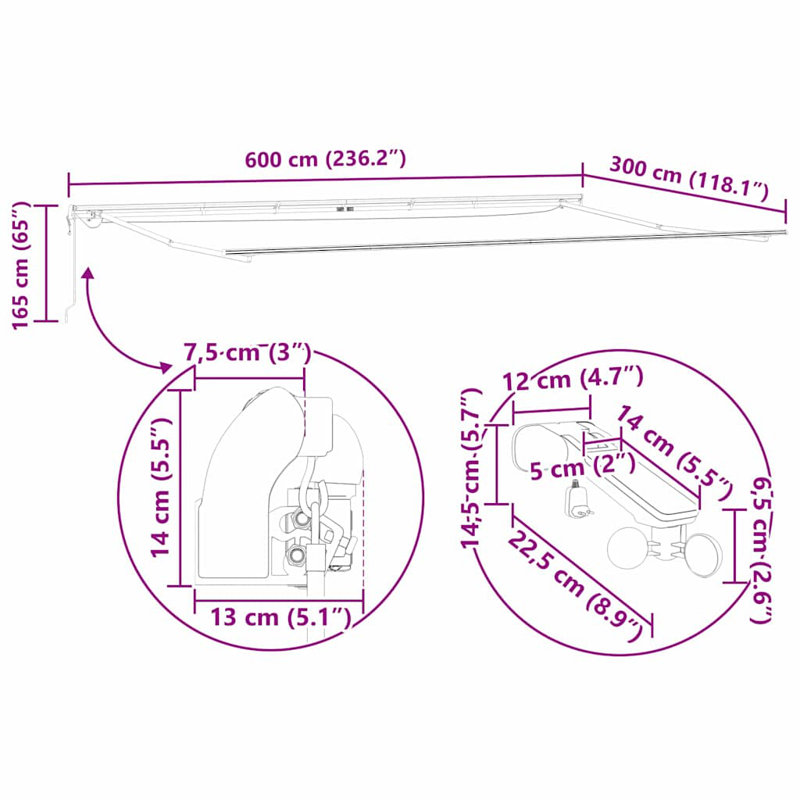 Awning Frame, 600 cm W x 300 cm D, White