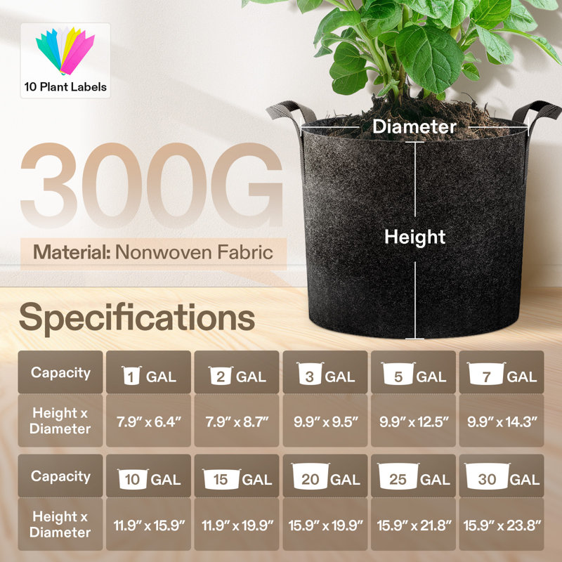 Sacs de culture pour plantes épaisses robustes, H 12 po x L 20 po x P 20 po