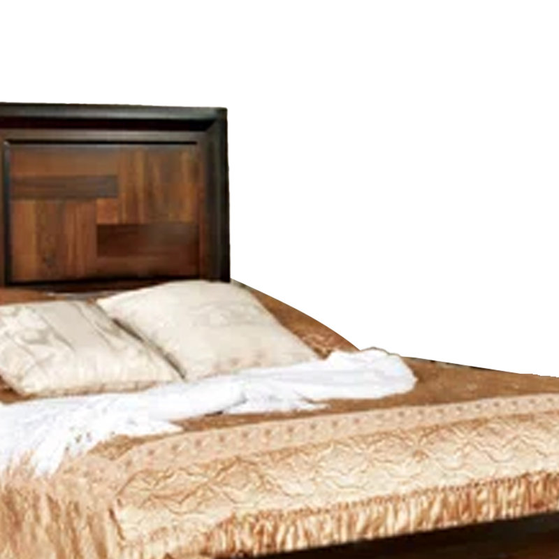 Ensemble de chambre à coucher grand lit 4 pièces Nera, tête de lit à panneau, noyer d'acacia brun noir