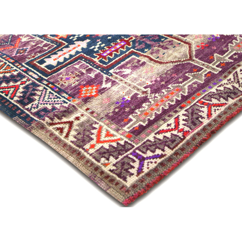 One-of-a-Kind Hand-Knotted 1960s 3' x 11'11" Runner Wool Area Rug in Purple