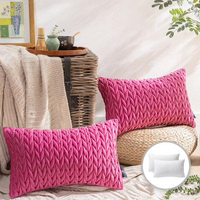 Velvet Quilted Throw Pillows, Braided Textured Decorative Cushion
