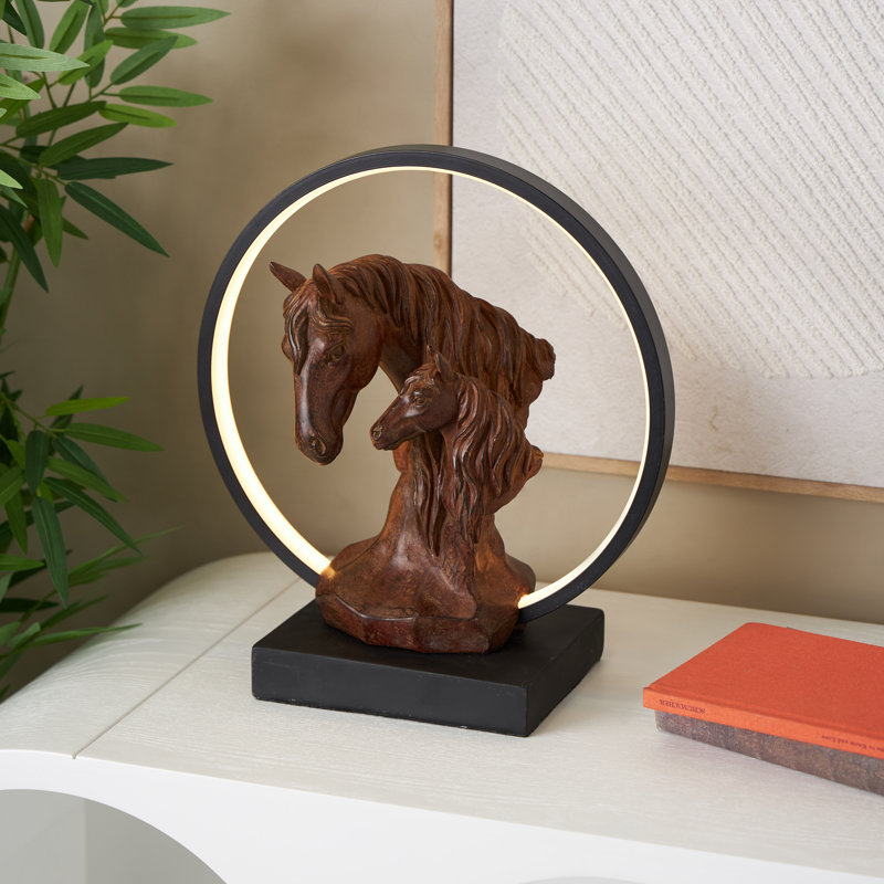Cole And Grey Resin Family Horse Room Copper Table Lamp With Circle And Square Base