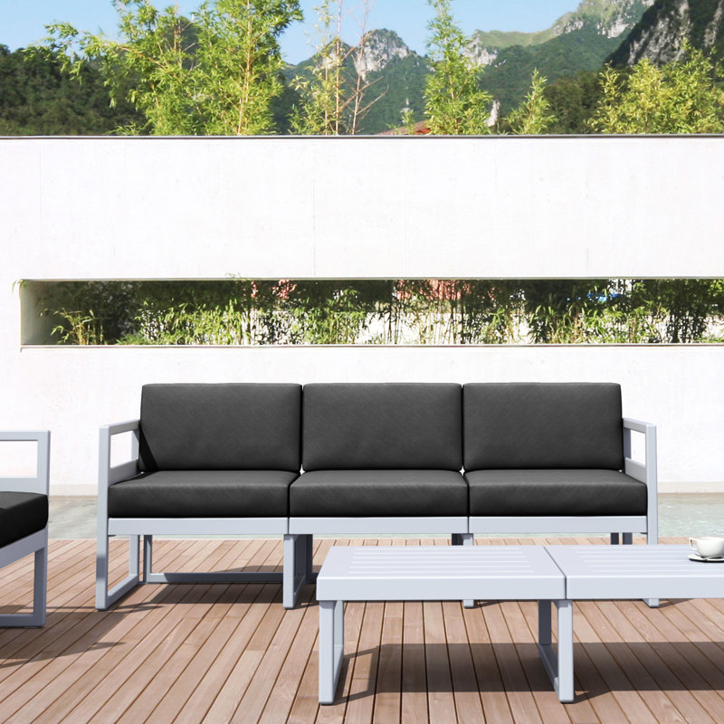 Larry 79'' Wide Straight Patio Sofa with Sunbrella® Cushions, Canvas Charcoal Sunbrella® Canvas, Silver/Grey