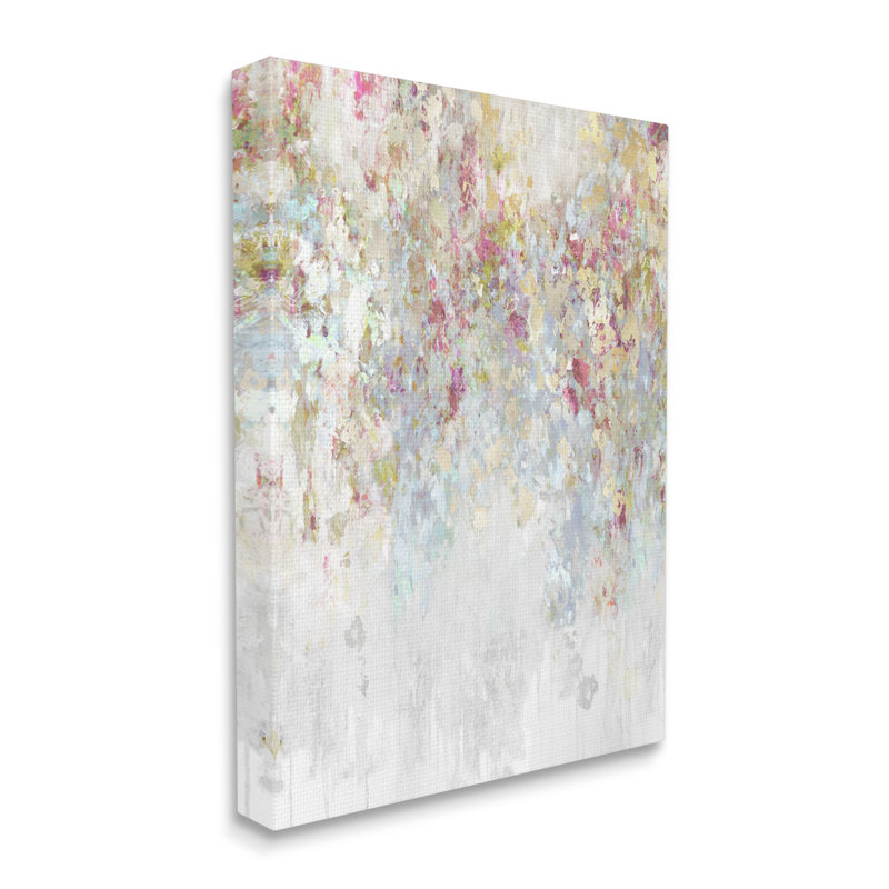 Peinture moderne moderne en cascade de fleurs roses, confettis par - Peinture, H 20 po x l 16 po x P 1,5 po, Toile tendue