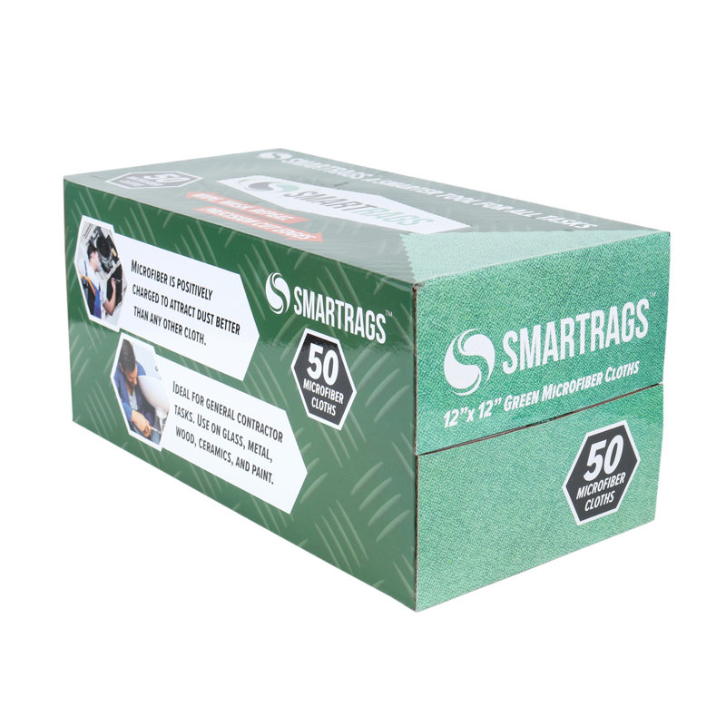 Chiffons de nettoyage en microfibre 12 x 12 Smart Rags (boîte de 50), Vert