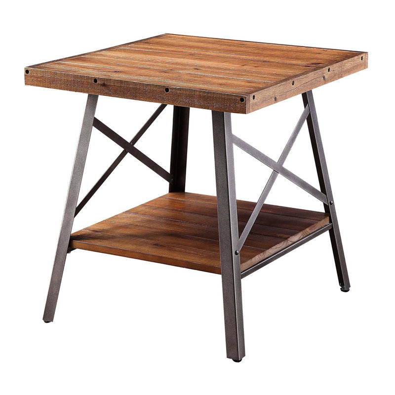 Ensemble de 2 tables de bout en chêne patiné et noir sablé avec tablettes