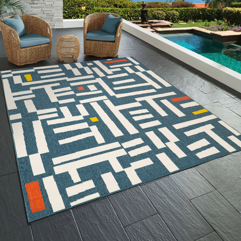 Tapis d'intérieur / extérieur à motif géométrique moderne Mapa, Rectangle 5 pi x 7 pi