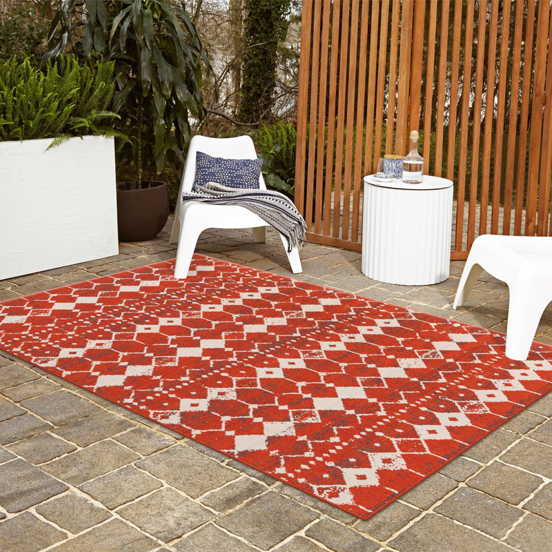 Enzor Geometric Indoor / Outdoor Rug, Rectangle 6'1" x 9'