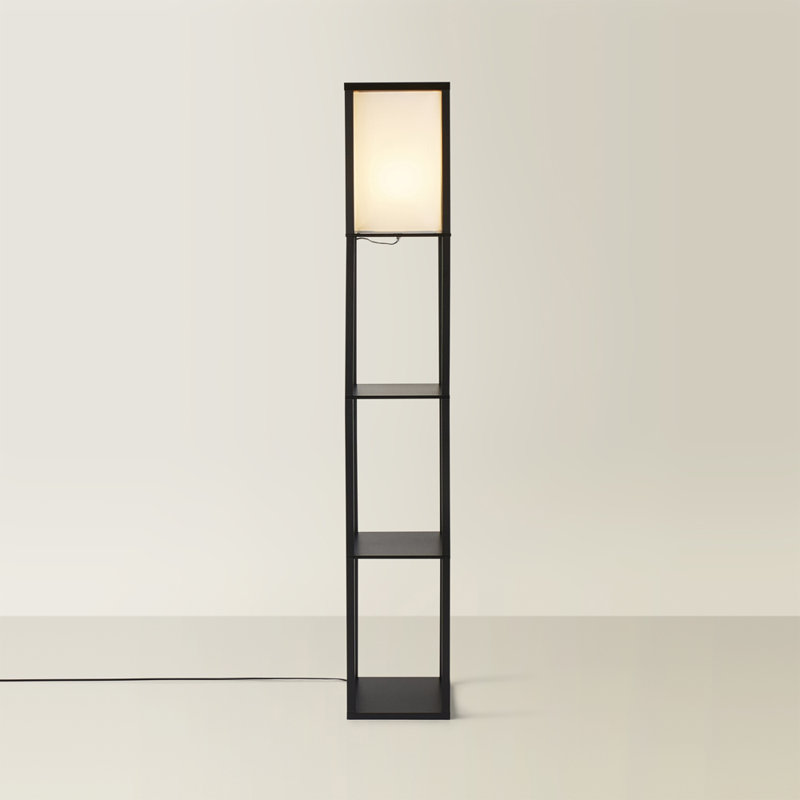 Lena Struttura 160cm Floor Lamp Wooden Shelves Floor Lamp in 4 Colours, Black, Yes