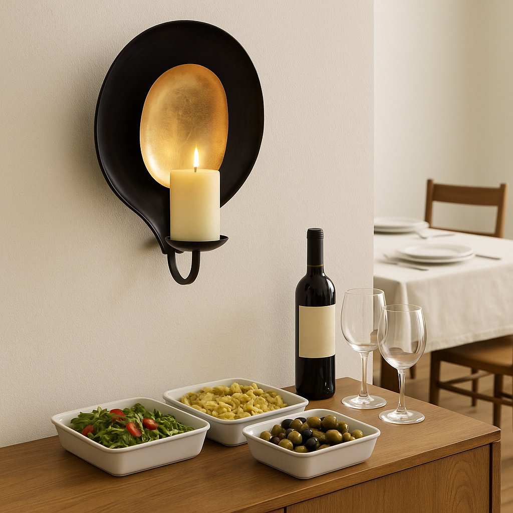 Black and Gold Metal Round Votive Holder, 12" H x 10" W x 6" D