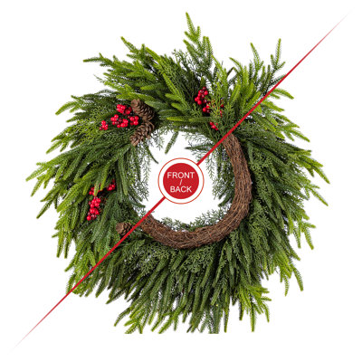 24"D Christmas PE Dripping Wreath With Pinecones And Red Berries