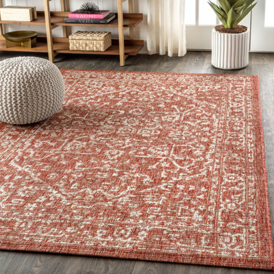 Massimo Bohemian Medallion Textured Weave Red/Taupe Indoor/Outdoor Rug