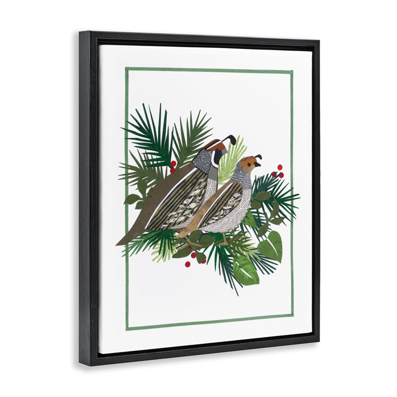 Cadre flottant de Noël caille et sapin, design par Nancy Overton, Cadre flottant noir de jais, H 21 po x l 17 po