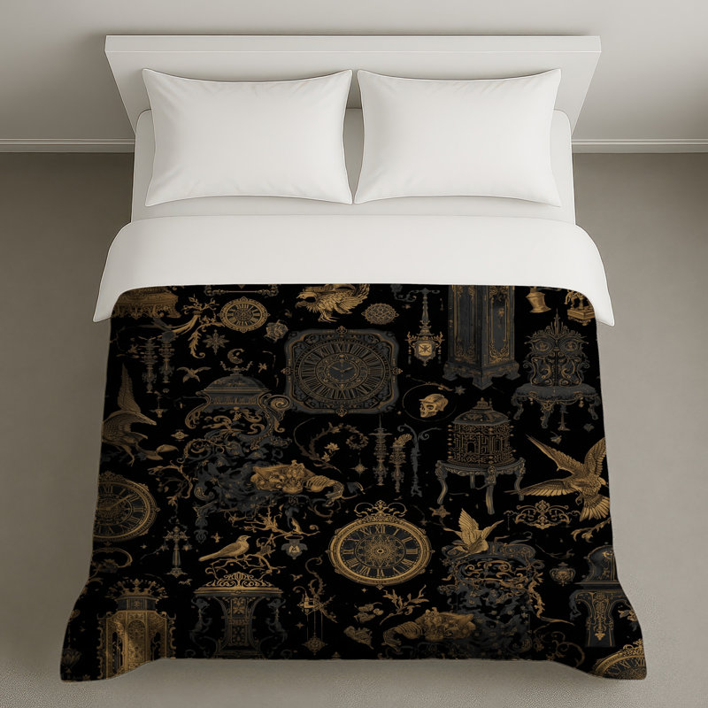 Horloges ornées Motifs d'oiseaux Housses de couette, Grand lit