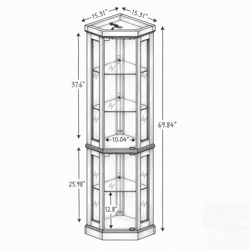 Vitrine d'angle en verre avec étagères réglables et fond miroir pour des solutions de rangement élégantes à la maison