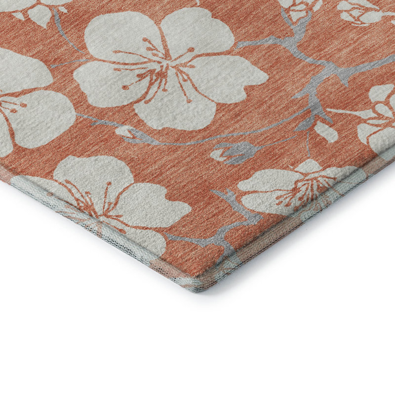 Premium Machine Washable Birchview AMF1032 Floral Rug, Round 8'