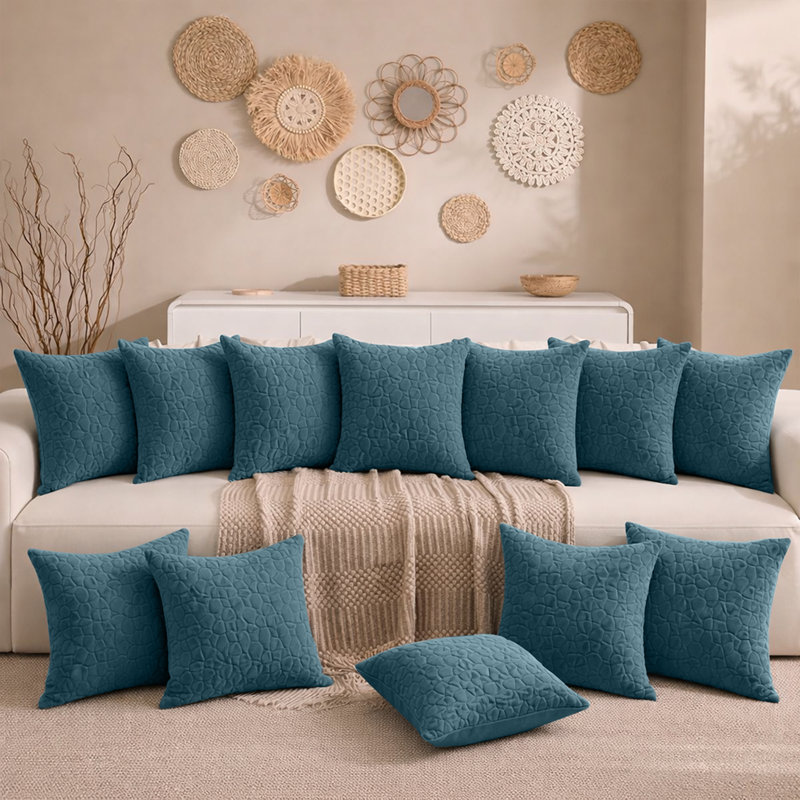 Aspire Homeware Geometric Square Velvet Cushion Covers, Teal, Pack of 12