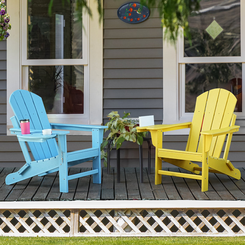  Chaise Adirondack pliante Cheryce en PEHD avec porte-gobelet, Bleu clair