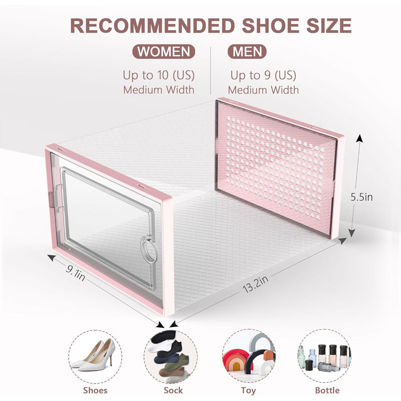 Clear Plastic Stackable Shoe Organizers With Lids, 12 Pack Under Bed Storage Bins For Closet And Entryway, Drop Front Design For Easy Access