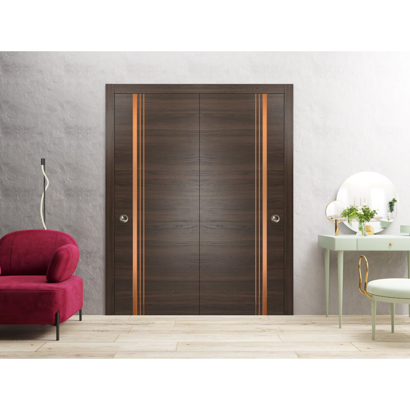 Portes de placard coulissantes à panneaux en bois, Frêne chocolat, 56 po x 80 po