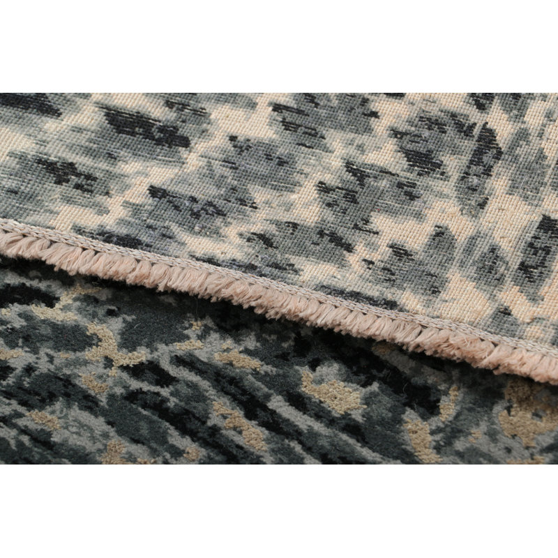 Rug & Kilim’S Abstract Rug With Black And Teal Blue Geometric Patterns