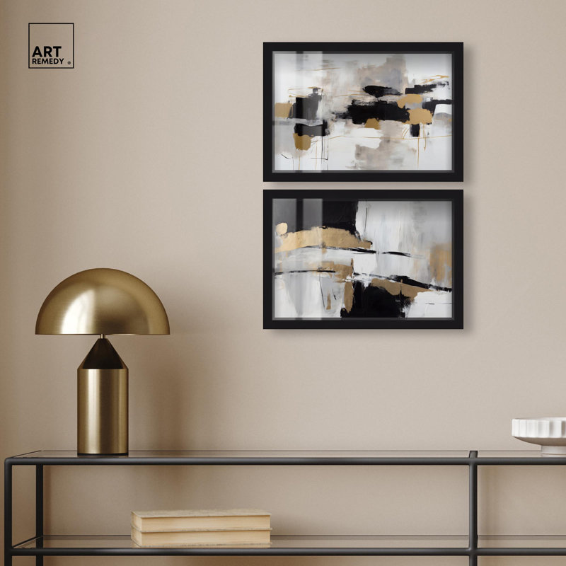 Ensemble de toile abstraite dorée Golden Glam, H 11 po x l 16 po, Noir