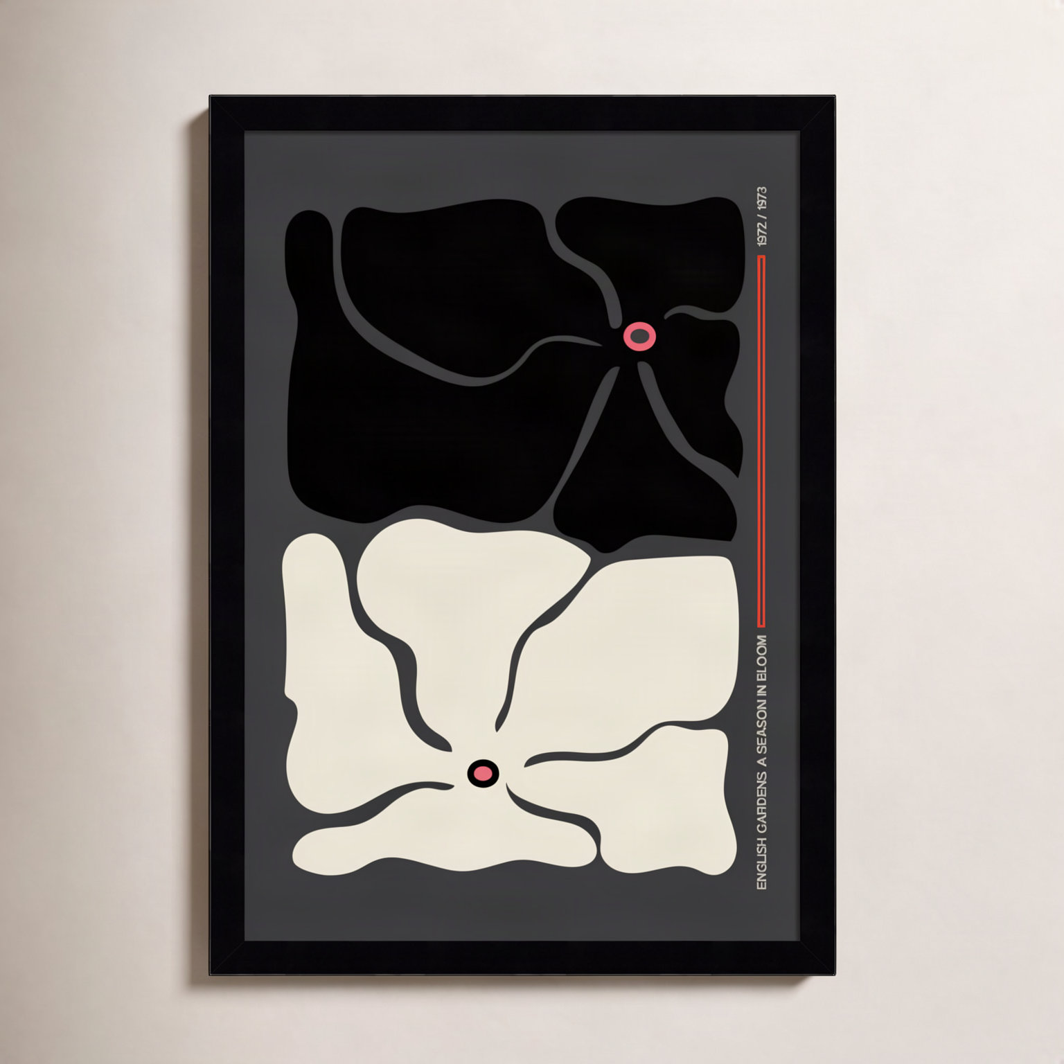 Two by Two Flower Grey Print, Black, 21" H x 15" W x 1" D