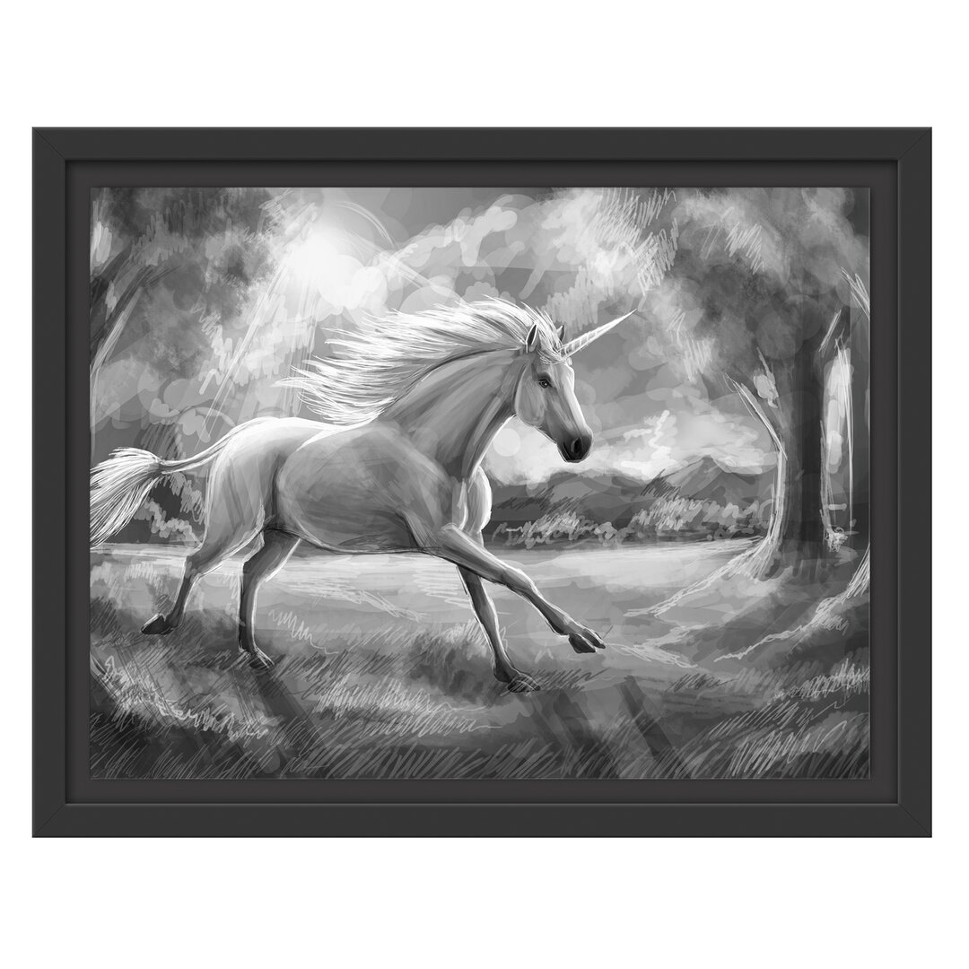 Gerahmtes Wandbild EinhornWald B&W