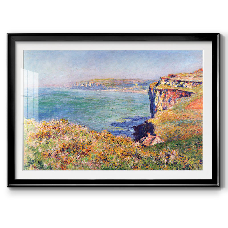 Les falaises de Varengeville par Monet – Reproduction encadrée avec passe-partout biseauté et verre, Noir