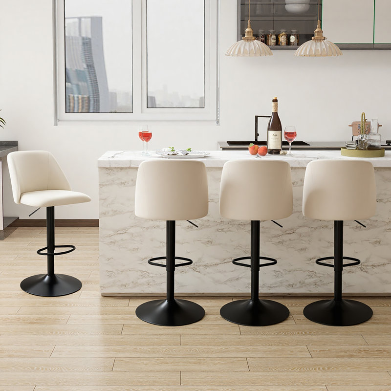 Swivel Upholstered Adjustable Height Counter & Bar Stool With Footrest, Beige, 4