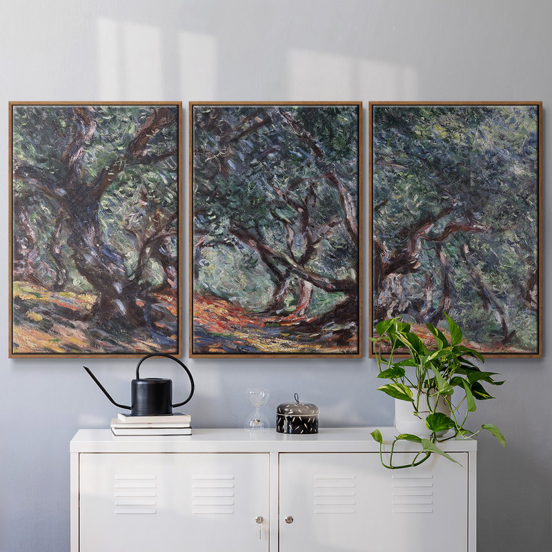 Olive Trees In Bordviera, 1884, reproduction d'art sur toile encadrée 3 pièces, H 40 po x l 78 po x P 2 po, Noyer