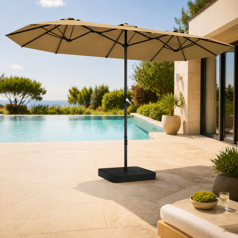 Parasol de patio rectangulaire 15 pi avec base, Beige
