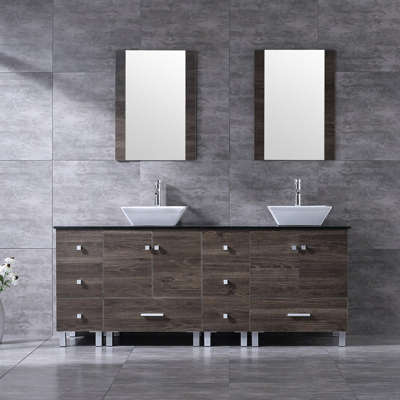  72'' Double Bathroom Vanity with Glass Top