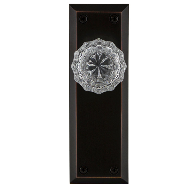 New York Plate with Crystal Door Knob, Timeless Bronze, 2-3/8”