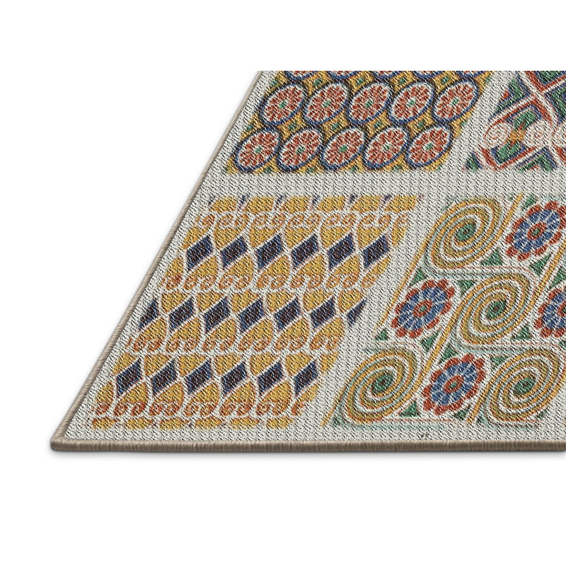 Tapis vert / bleu / rouge tissé à la machine, Rectangle 6 pi x 9 pi