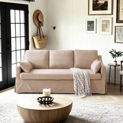81'' W Upholstered Linen Like Farmhouse Slipcover Couch Sofa 