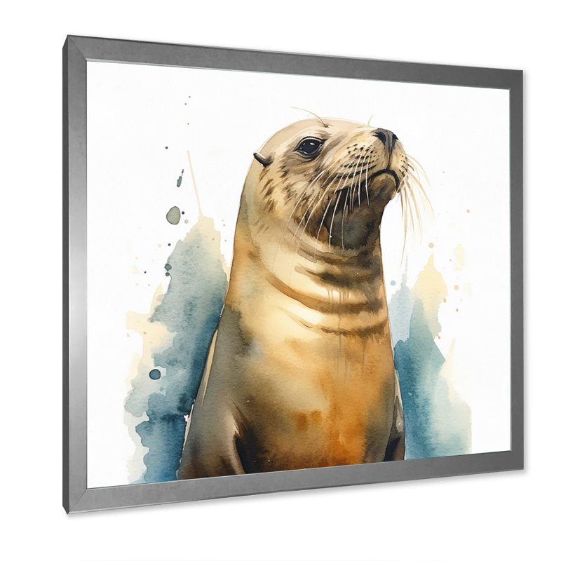 Curieux otarie I - animaux, impressions sur toile, H 30 po x l 30 po x P 1 po, Cadre simple argenté