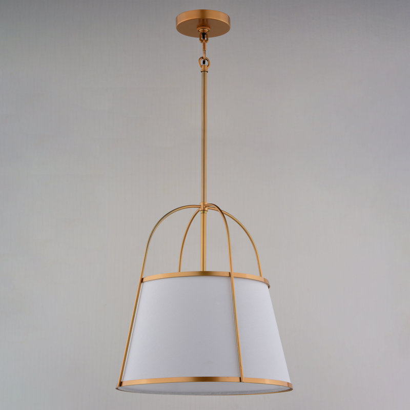 Marion 1-Light 15 In. Wide Mid-Century Modern Cone Pendant With White Linen Shade, Adjustable Height, Hanging Ceiling Chandelier Fixture For Dining Table Entryway Bedroom Island Foyer