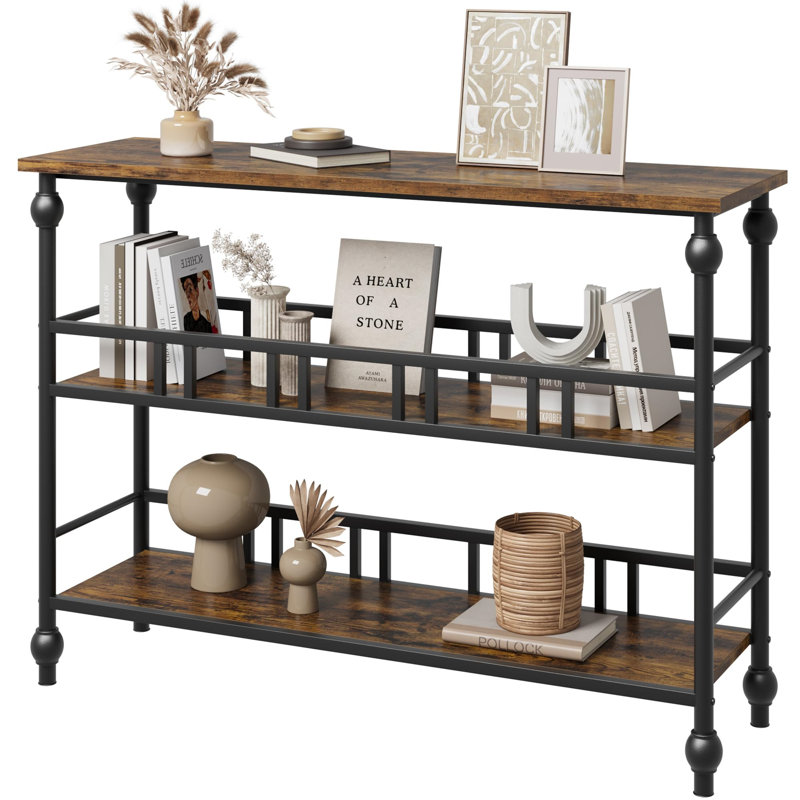 Console Table, 3-Tier Sofa Tables Narrow Entryway Table With Storage, Brown