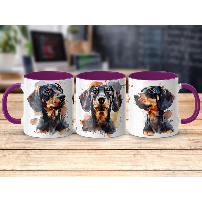 11oz Watercolour Dachshund Design Coffee Mug, 3