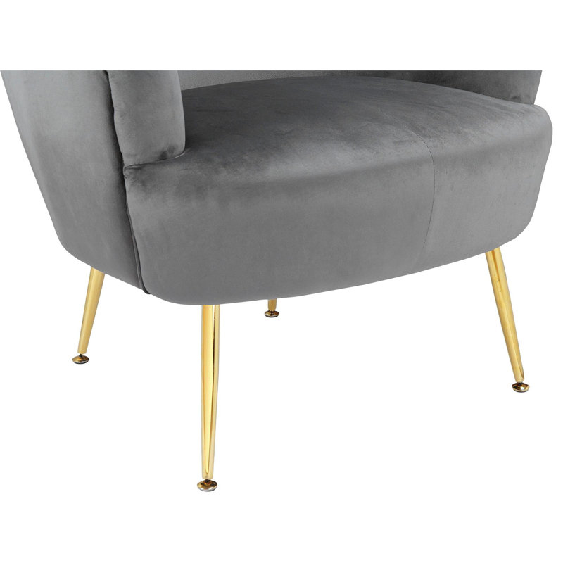 Gray Velvet Barrel Accent Chair with Gold Legs