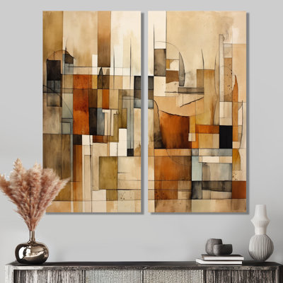 Modernist Expressions IV - Orange Wall Art 2 Pieces