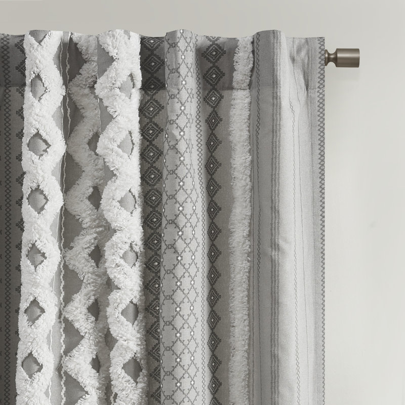 Gray Cotton Room-Darkening Geometric Print Curtain Panel
