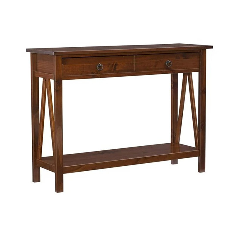 Console 20 po en bois massif avec tablette et tiroir, Tabac